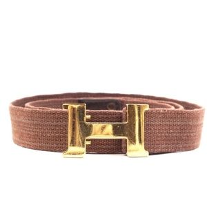 Hermes Vintage Adjustable H plate Canvas Belt